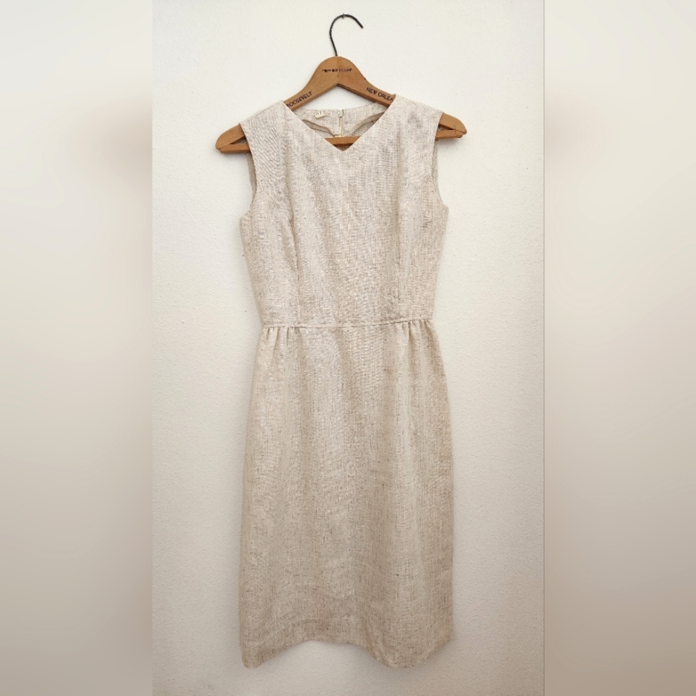 Vintage 1960s Cream Beige Linen Sundress Mad Men Mod XSMALL 2